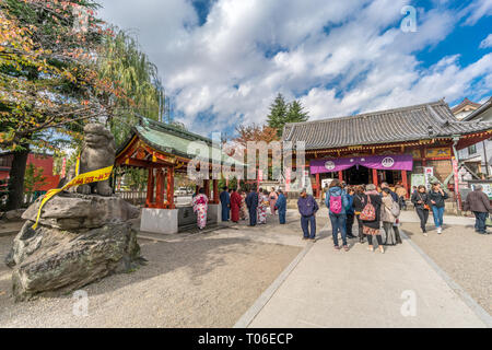 Asakusa, Tokyo, Giappone - 13 Novembre 2017: Asakusa Jinja o Sanja-sama (il santuario dei tre dèi). gongen-zukuri stile di architettura, designato un Foto Stock