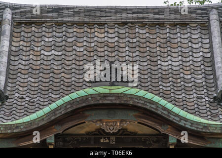 Taito-ku, Tokyo - Luglio 27, 2017: Daikokuten-do di Kanei-ji Tempio dettaglio sul tetto situato nel Parco di Ueno Foto Stock