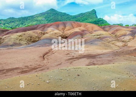 Vista su sette terra colorata su Chamarel, isola Maurizio Foto Stock