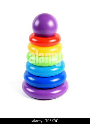 Luminose colorate piramide di plastica Giocattoli isolati su sfondo bianco Foto Stock