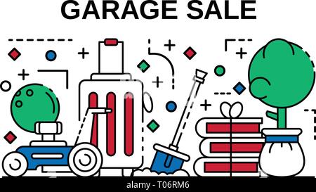 Garage Vendita banner, stile contorno Illustrazione Vettoriale