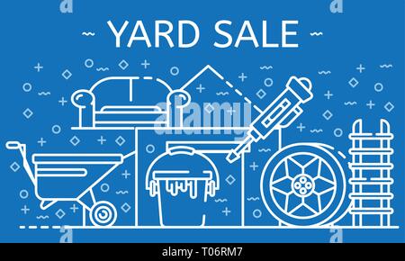 Cantiere Vendita banner, stile contorno Illustrazione Vettoriale