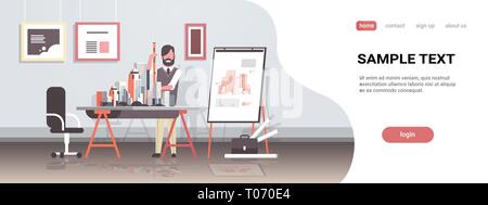 L'uomo architetto livello di contenimento ingegnere di lavoro con il nuovo edificio città modello urbano progetto panning concetto Casa blueprint ufficio moderno interno Illustrazione Vettoriale