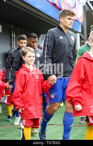 Cincinnati, Ohio, Stati Uniti d'America. Xvii Mar, 2019. FC Nick Hagglund prima di una una sequenza di lunghezza massima MLS partita di calcio tra FC Cincinnati e Portland a Nippert Stadium di Cincinnati, Ohio. Kevin Schultz/CSM/Alamy Live News Foto Stock