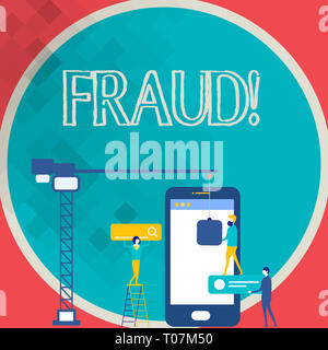 La scrittura della nota mostra la frode. Il concetto di business per inganno penale per ottenere finanziario o demonstratingal guadagno personale che lavora insieme per obiettivo comune Foto Stock