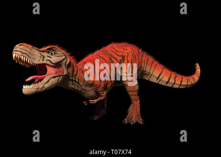 Tyrannosaurus rex, T-rex dinosauro del giurassico (3d illustrazione isolati su sfondo nero) Foto Stock