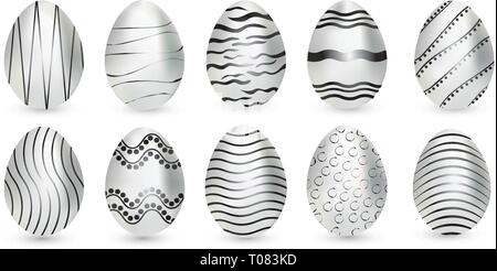 Pasqua. Illustrazione Vettoriale, argento uova, isolato su sfondo bianco con ombra. Uova di Pasqua Illustrazione Vettoriale