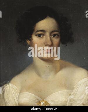 ''Ritratto di una donna sconosciuta in un abito bianco''. Russia, 1820s. Dimensioni: 28,5x24,5 cm. Museo: Membro Hermitage di San Pietroburgo. Autore: anonimo. Foto Stock