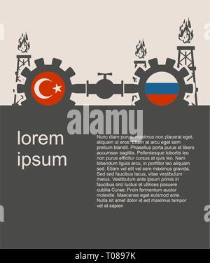 La Russia e la Turchia bandiere su ingranaggi Illustrazione Vettoriale