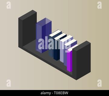 Libreria isometrica isolati su sfondo bianco. 3d scaffali pieni di libri. Illustrazione Vettoriale. Illustrazione Vettoriale