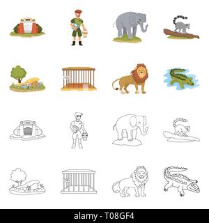 Cancello,zookeeper,elephant,lemur,alberi,cell,lion,coccodrillo,arch,l'uomo,carino,scimmia,sabbia,vuota,alligator,mattone,lavoratore,vivaio,AFRICA,mound,prigione,jungle,wall,keeper,tree,l'erba,metalli,mane,l'uscita,benna,natura,divertente,fauna,entertainment,zoo,parco,safari,animale,forest,flora,impostare,vettore,icona,immagine,isolato,raccolta,design,l'elemento,graphic,segno vettori vettore , Illustrazione Vettoriale