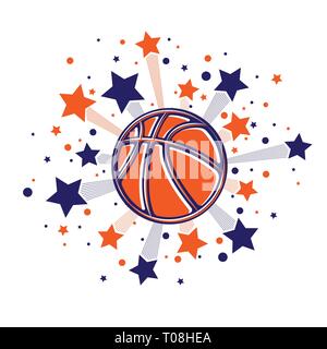 Il rosso e il blu di linee astratte fuochi d'artificio con basket isolato su sfondo bianco Illustrazione Vettoriale