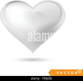 Realistico effetto argento cuore. Illustrazione Vettoriale. Cuore realistico, isolata. - Vettore Illustrazione Vettoriale