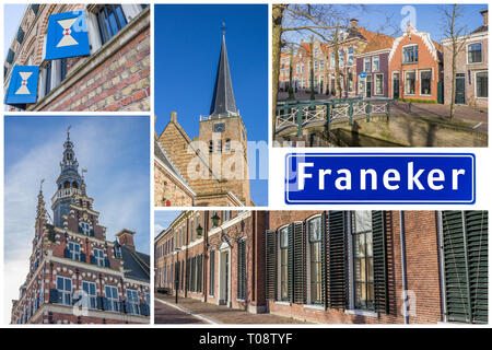 Collage di luoghi interessanti della città frisone di Franeker, Paesi Bassi Foto Stock