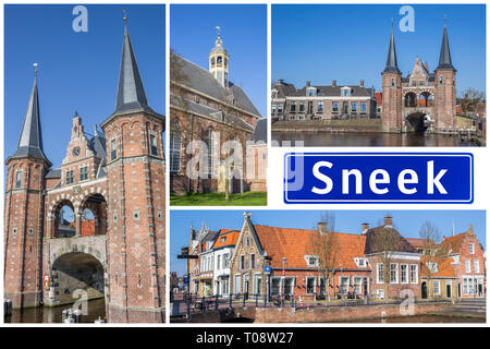 Collage di luoghi interessanti della città frisone di Sneek, Paesi Bassi Foto Stock