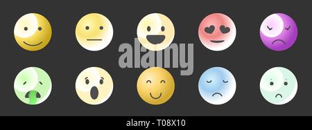 Set di vettore di emoticon. Set di caratteri Emoji. Smile stile gradiente illustrazioni Illustrazione Vettoriale