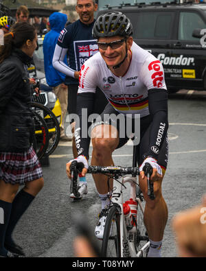 André Greipel prima dello stadio 6 (Sidmouth per Haytor) del 2016 Tour della Gran Bretagna di Sidmouth, East Devon, nel sud-ovest dell'Inghilterra, Regno Unito. Foto Stock