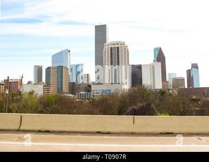 La Houston, Texas skyline come si vede dalla Superstrada Katy. Foto Stock