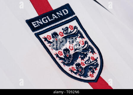 Close up replica Inghilterra kit per la FIFA 2002 Coppa del Mondo in Giappone e Corea del Sud. Foto Stock