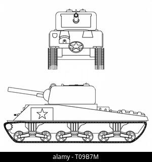 M4 Sherman serbatoio. Solo il profilo. Illustrazione Vettoriale