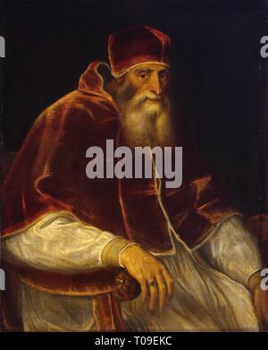 " Ritratto di papa Paolo III". Italia, 1545-1546. Dimensioni: 98x79 cm. Museo: Membro Hermitage di San Pietroburgo. Autore: Titian (Tiziano Vecellio). Foto Stock