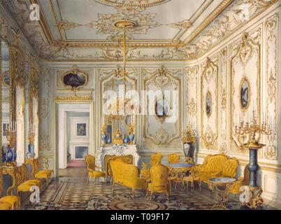 "Palazzo del Conte P. S. Stroganov. Drawing-Room Giallo'. Album '11 Sergievskaya Street, San Pietroburgo", 13 acquerelli; stampigliato red marocco vincolante. Russia, 1860s. Dimensioni: 39,5x53 cm. Museo: Membro Hermitage di San Pietroburgo. Autore: Jules Mayblum. Foto Stock