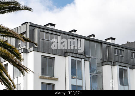 Edificio moderno di colore grigio con tetto di zinco Foto Stock