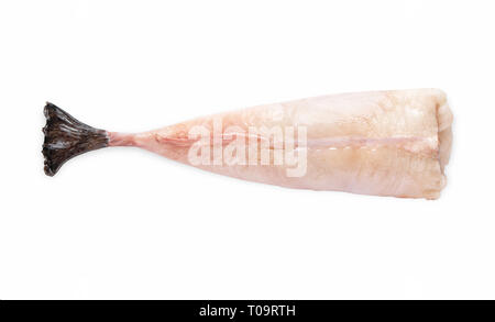 Rana pescatrice filetto carcassa senza testa su sfondo bianco Foto Stock