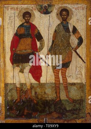 'Icona: Sts Theodore Stratelates e Theodore Tyron'. La Russia, del XV secolo. Dimensioni: 53,5x38 cm. Museo: Membro Hermitage di San Pietroburgo. Autore: icona russa. Foto Stock