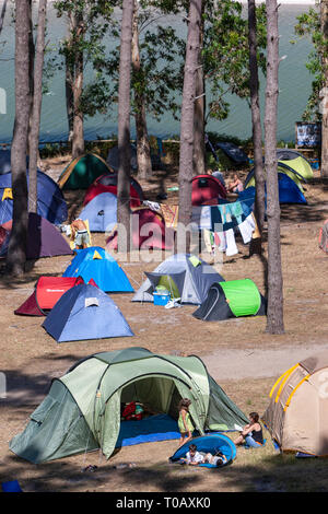 Campeggio in Playa de Rodas, Isole Cíes, Ria de Vigo, Spagna Foto Stock