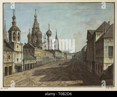 'Vista della cattedrale di San Basilio il Beato di Moskvoretskaya Street'. La serie 'vedute di Mosca e dintorni". Russia, tra il 1800 e il 1810. Dimensioni: 37,8x50 cm. Museo: Membro Hermitage di San Pietroburgo. Autore: Fëdor Yakovlevich Alexeyev. Foto Stock