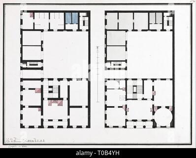 "Casa mentale V: Two-Storeyed edificio in un seminterrato. Design per 7 assi. Pianta del primo e del secondo piano'. 1806. Dimensioni: 33,7x44,3 cm. Museo: Membro Hermitage di San Pietroburgo. Autore: Jean-François Thomas de Thomon. Foto Stock