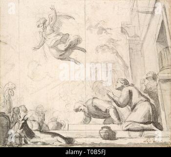 'L'Arcangelo Raffaele lasciando Tobia e la sua famiglia". Francia, tra 1645 e 1647. Dimensioni: 10,7x23,1 cm. Museo: Membro Hermitage di San Pietroburgo. Autore: EUSTACHE LE SUEUR. Foto Stock