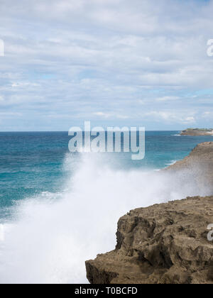 Onde enormi si scontrano contro una barriera corallina vicino Jobos Spiaggia di Puerto Rico, Stati Uniti d'America. Foto Stock