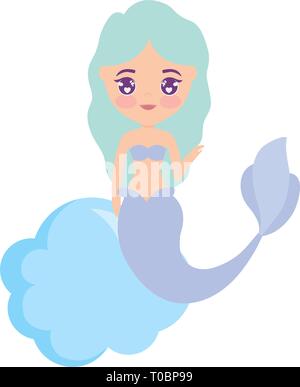 Carino mermaid seduta nel cloud illustrazione vettoriale design Illustrazione Vettoriale