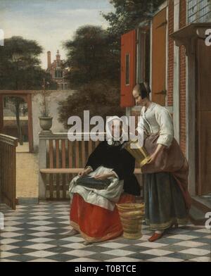 "Donna e una cameriera con un secchio'. Holland, circa 1660. Dimensioni: 53x42 cm. Museo: Membro Hermitage di San Pietroburgo. Autore: Pieter De Hooch . PIETER DE HOOCH. PIETER CORNELIS HOOCK. Foto Stock