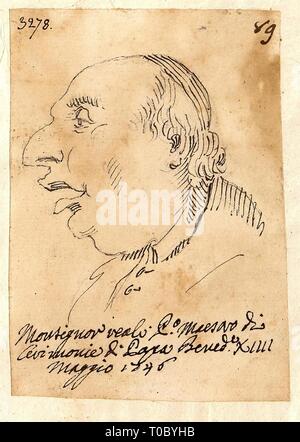 " Caricatura capo di un abate'. L'Italia, 1746. Dimensioni: 10,5x7,4 cm. Museo: Membro Hermitage di San Pietroburgo. Autore: Pier Leone Ghezzi. Foto Stock