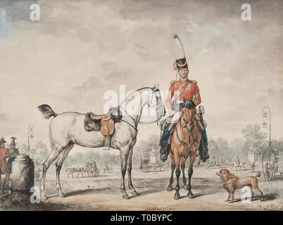 "Cosacco con un cavallo su Place Louis XV a Parigi". Francia, 1815. Dimensioni: 44x59 cm. Museo: Membro Hermitage di San Pietroburgo. Autore: CARLE VERNET. Foto Stock