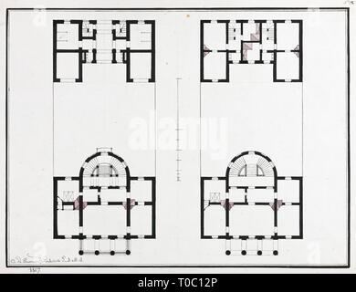 "Casa Residenziale B: Two-Storeyed edificio in un seminterrato. Design per 5 assi. Pianta del primo e del secondo piano'. 1807. Dimensioni: 34,4x44,5 cm. Museo: Membro Hermitage di San Pietroburgo. Autore: Jean François Thomas de Thomon. Foto Stock