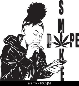 Blunt Weed La Cannabis Medical Marijuana Pot pietra High Life fumatore farmaco 420 Mary Jane Illustrazione Vettoriale