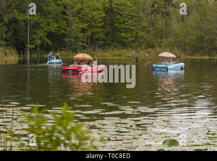 Amphicars nell'acqua la voce di fiume verso la Burrell Blocco di navigazione Su Haines Creek fiume in Leesburg, Florida USA Foto Stock