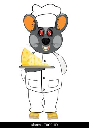 Illustrazione Vettoriale mouse Cucinare con i formaggi su sfondo bianco Illustrazione Vettoriale