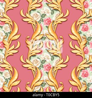 Seamless pattern in stile barocco con rose Foto Stock