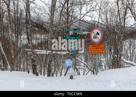 Paesaggio lungo le piste per lo sci di fondo in Tromsdalen, Tromsø/Norvegia. Febbraio 2019. Foto Stock