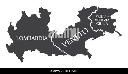 Lombardia - Veneto - Friuli - Venezia - Giulia mappa Italia Illustrazione Vettoriale