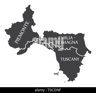 Piemonte - Liguria - Emilia - Romagna - regione Toscana mappa Italia Illustrazione Vettoriale