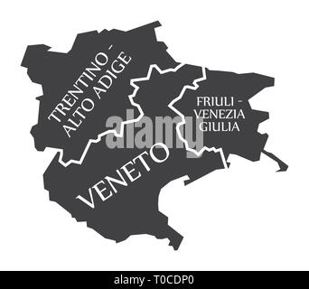 Trentino - Alto Adige - Veneto - Friuli - Venezia - Giulia mappa Italia Illustrazione Vettoriale