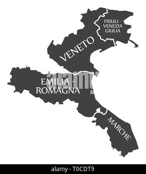 Emilia - Romagna - Marche - Veneto - Friuli - Venezia Giulia regione mappa Italia Illustrazione Vettoriale