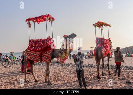 Turisti che si godono il loro tempo al tempio di Somnath beach/Somnath-Gujarat/India Foto Stock