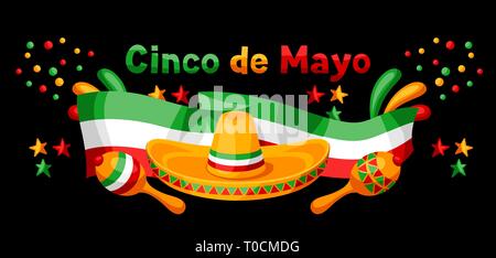 Mexican Cinco de Mayo bigliettino. Illustrazione Vettoriale